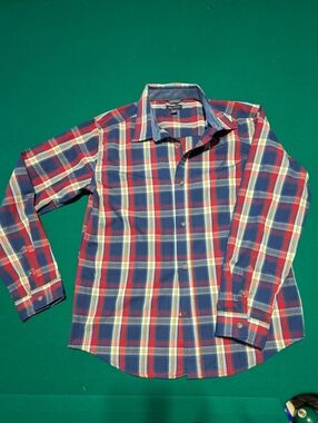 Nautica Men's Red, Blue & Yellow Plaid Button-Down Shirt